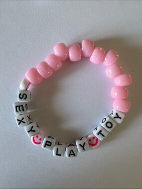 Pink Beaded 'SEXY PLAY TOY’ Stretch Bracelet